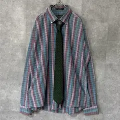 ヴィンテージ シャツ ネクタイ セット チェック ドット レトロ 長袖 古着 L