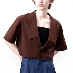 【新品・未使用】 ASTRAET ラペルショートスリーブシャツ ブラウンのサムネイル
