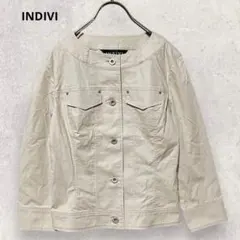 インディヴィ ノーカラージャケット ベージュ 38 七分袖 シンプル上品