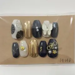 振袖ネイルチップ　成人式　ニュアンス　バタフライ　黒　ブラックのサムネイル