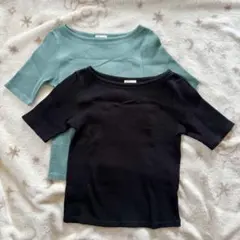 【ジーユー】リブボートネック　半袖　ブラック　グリーン　セット　M