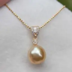 海水 南洋金色真珠 ネックレス 約10.8mm S925 一粒 ゴールドパール