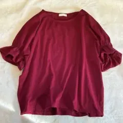 earth music&ecology/フリル袖カットソー/ボルドー/ゆったり