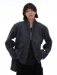 即日発送 Jcaesar ZIPPER JACKET S Black Checked Zipper-Jacket - BCAESAR