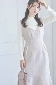 tocco ポケットパール付きマーメイドラインツイードジャンパースカート