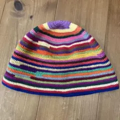 カラフルストライプ編み物コットン帽