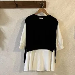 2点セット ニットベスト付き七分袖チュニック