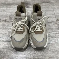 ベージュ/ブラウン 厚底スニーカー