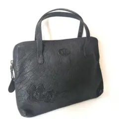 【美品】IBIZAハンドバッグ　お花モチーフ　オールレザー　ブラック