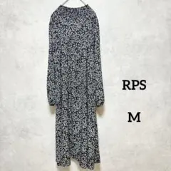 【美品】 RPS プリントギャザーワンピース 花柄 黒 長袖 秋 ゆったり M