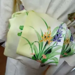 大人の兵児帯半幅帯ハンドメイド澪No2530着物リメイク正絹花柄 黄色系