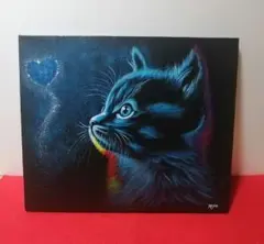 猫の鉛筆画 黒い紙に描かれたアート2つの宝石 - メルカリ