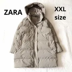 5518 美品✨ ザラ ZARA ダウンコート グレージュ XXL フード付き