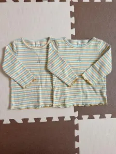 長袖 トップス ストライプ オレンジ/水色 80 ２枚セット 双子