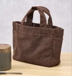 スリーコインズ　3coins コーデュロイ ランチトートバッグ　ブラウン