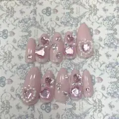 ピンクハートネイルチップ量産型地雷ジャニオタワンホン平成女児ゆめかわロリータラメ