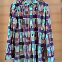ヴィンテージ 90s ベロアチュニック長袖チェックシャツブラウスLサイズ