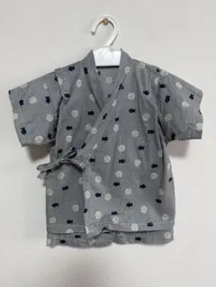 【値下げ！】コットン甚平 キッズ甚平　グレー　魚　90cm