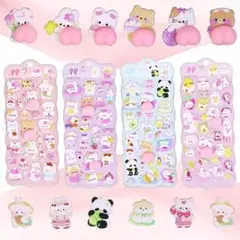 ぷにぷに 立体3Dシール 4枚セット かわいい動物キャラクター 装飾用 ごほうび
