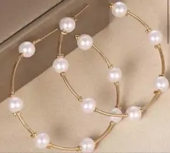 【新品】フープ　パール　ピアス　ゴールド