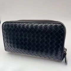美品 ボッテガヴェネタ イントレチャート 長財布 ラウンドジップ ブラック