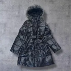 極美品 ユニクロ ロング ダウンコート ファー ベルト付き 黒 Y2K 光沢