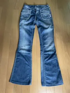 美品　シルバージーンズ　ラインストーン　ホワイトステッチ　ブーツ カット　デニム