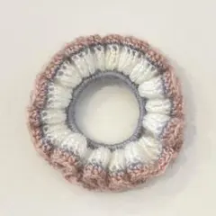 ピンク×ブルー×ホワイト フリルシュシュ ハンドメイド 毛糸 かぎ針編み 編み物