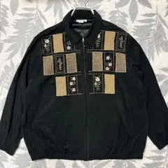 90s 刺繍 ブラック ジャケット ネイティブ ブルゾン スイングトップ 古着