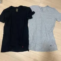 ポロラフルローレンTシャツ　Vネック半袖　ブラックとグレー２枚セット