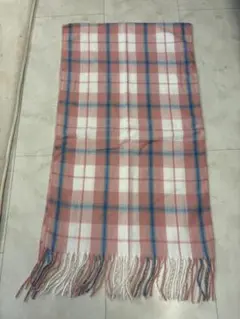 ピンク系　チェック柄　大判マフラー　200*50cm