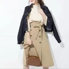 GU トレンチAラインスカート ウエストベルト付き ベージュ Lサイズ