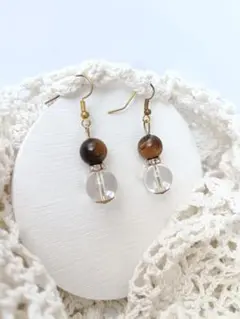 【ハンドメイド】タイガーアイと水晶のピアス【天然石】