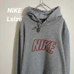 USA古着 NIKE ナイキ　パーカー　フーディー　グレー　刺繍ロゴ　ボロ