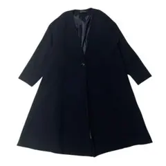 ミズイロインド オーバーシルエット ノーカラー ロングウールコート Aライン 黒