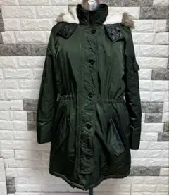 美品【バナナリパブリック】オリーブグリーン モッズコート Mフェイクファー付き