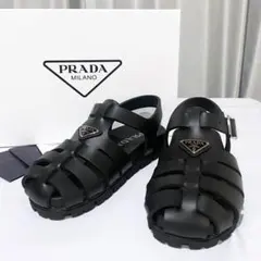 PRADA プラダ ブラッシュドレザー フィッシャーマン サンダル 黒 30cm 