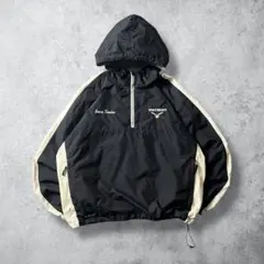 90s00sヴィンテージナイロンアノラック刺繍ハーフジップ切替配色ネイビーM古着