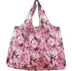 花柄デザイン　ピンクフラワー　大容量 折りたたみエコバッグ　軽量　買い物袋