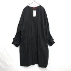 21SS DES PRES プレーンリネン ノーカラーコート●36●ブラック