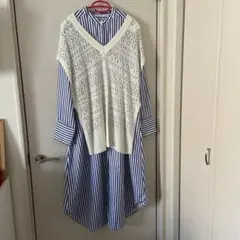 ⭐︎AS KNOW AS PINKY⭐︎シャツワンピース♪ベスト付・ストライプ・アズ