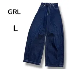 【グレイルGRL】カーブライン　デニムジーンズ　ウエスト後ろゴム　インディゴ　L