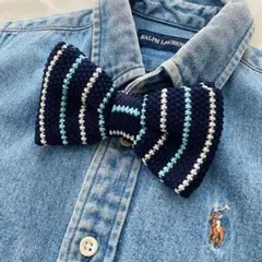 【新品未使用品】ネイビー ストライプ ニット ボウタイ 蝶ネクタイ 入園 入学式