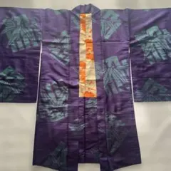 アンティーク羽織 紫×青緑 幾何学竹文様 正絹 昭和レトロ モダン 和洋折衷