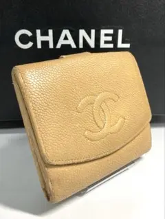 CHANEL シャネル　ココマーク　キャビアスキン　レザー　二つ折り財布