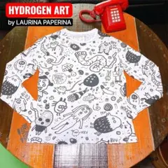 HYDROGEN ART 総柄 ロンT 綿100% イタリア製 L相当　白×黒のサムネイル