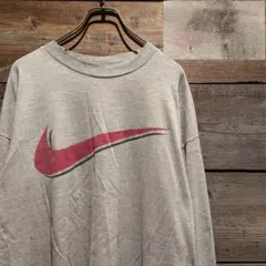 USA製　90s　NIKE　ロンT　モックネック　ビックスウッシュプリント　肉厚