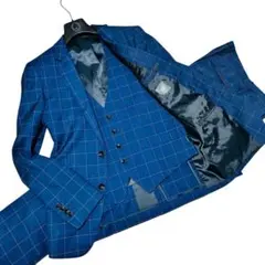 スーツセレクト　アンジェリコ　スリーピース　スーツ　セット　ネイビー　チェック