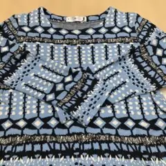 幾何学模様 猫柄パジャマ上下セット Ｌサイズ