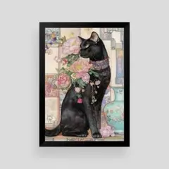 絵画 | イラストポスター 1060☆ 【レトロな雰囲気の黒猫】